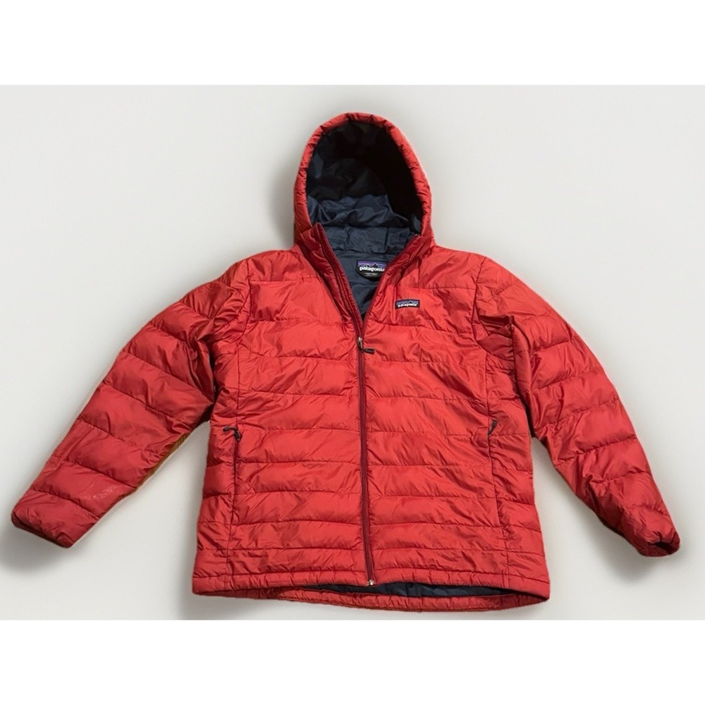 Patagonia Hi Loft Down Hoody Jacket Sweater Mens L Red Blue 84902 MARS Rare $350